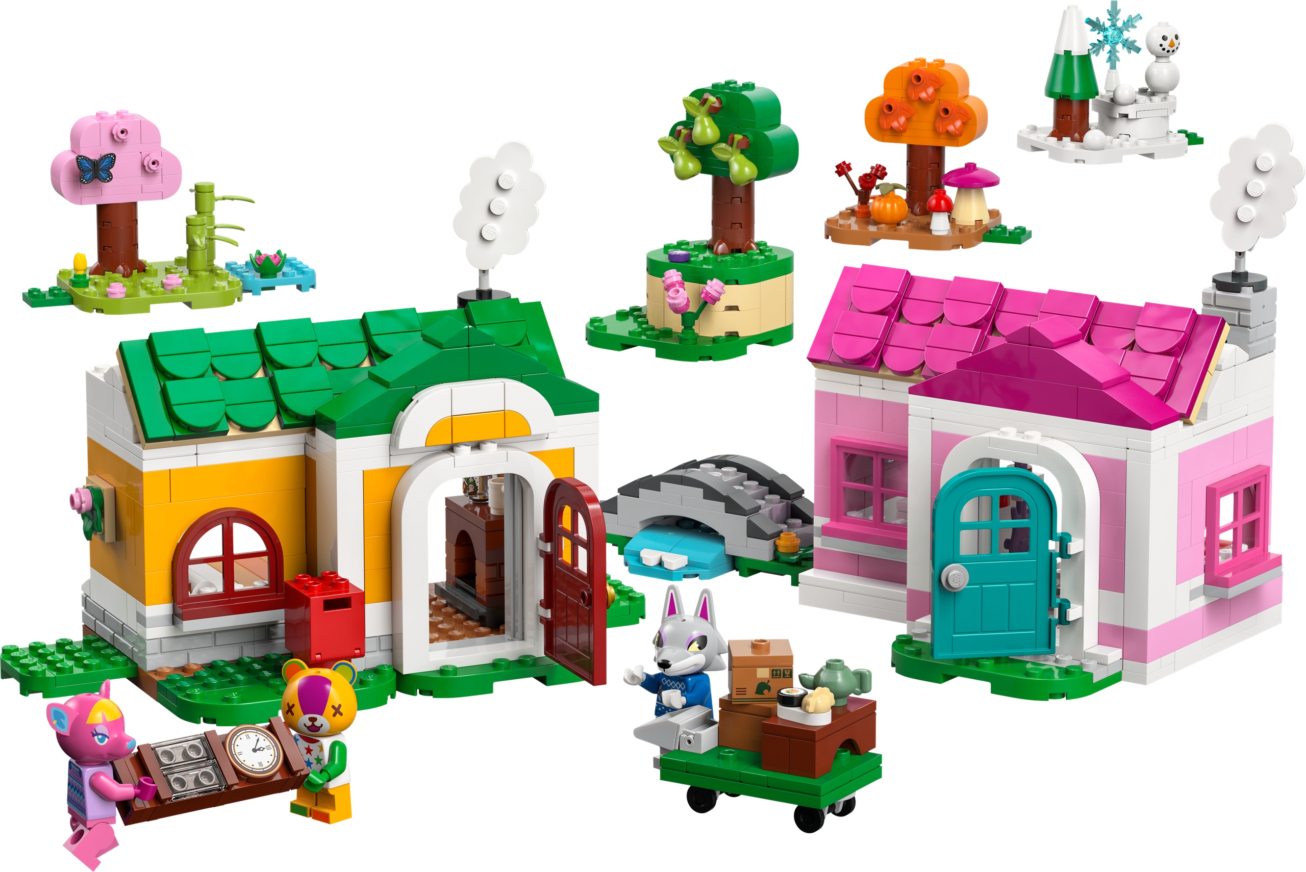 Minifigurki Stitches, Fuchsia i Fang oraz dwa domy LEGO Animal Crossing 77057