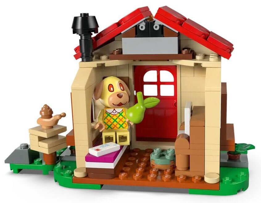 Widok na domek Goldie z zestawu LEGO Animal Crossing 77058 z akcesoriami i meblami