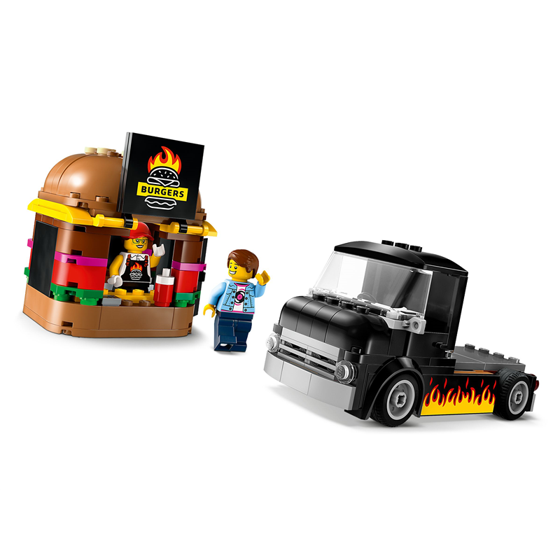 LEGO City Ciężarówka z burgerami 60404 – widok minifigurek i szczegóły food trucka