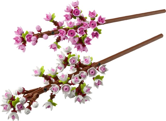 Dwie gałązki kwitnącej wiśni LEGO Botanicals 40725 w pastelowych kolorach