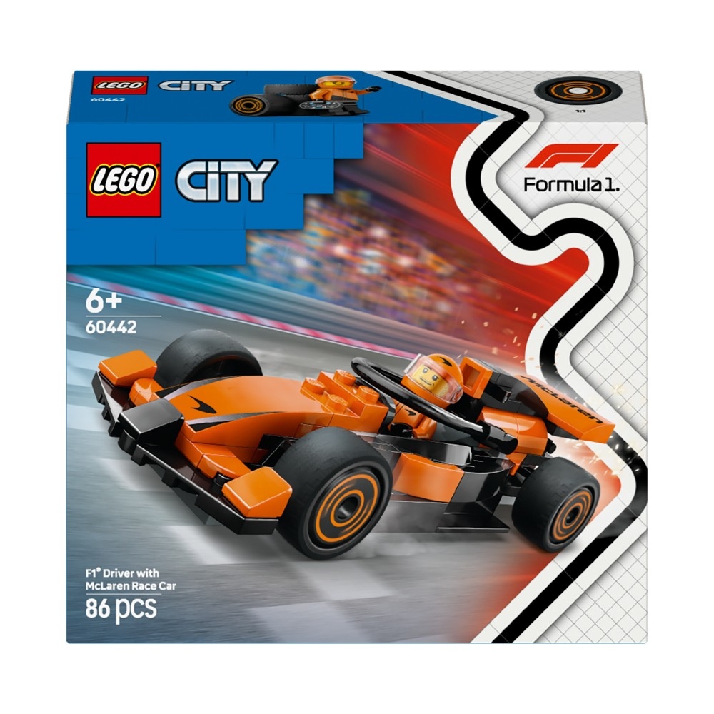 LEGO City F1 Kierowca i bolid McLaren 60442 - model bolidu Formuły 1 z minifigurką kierowcy