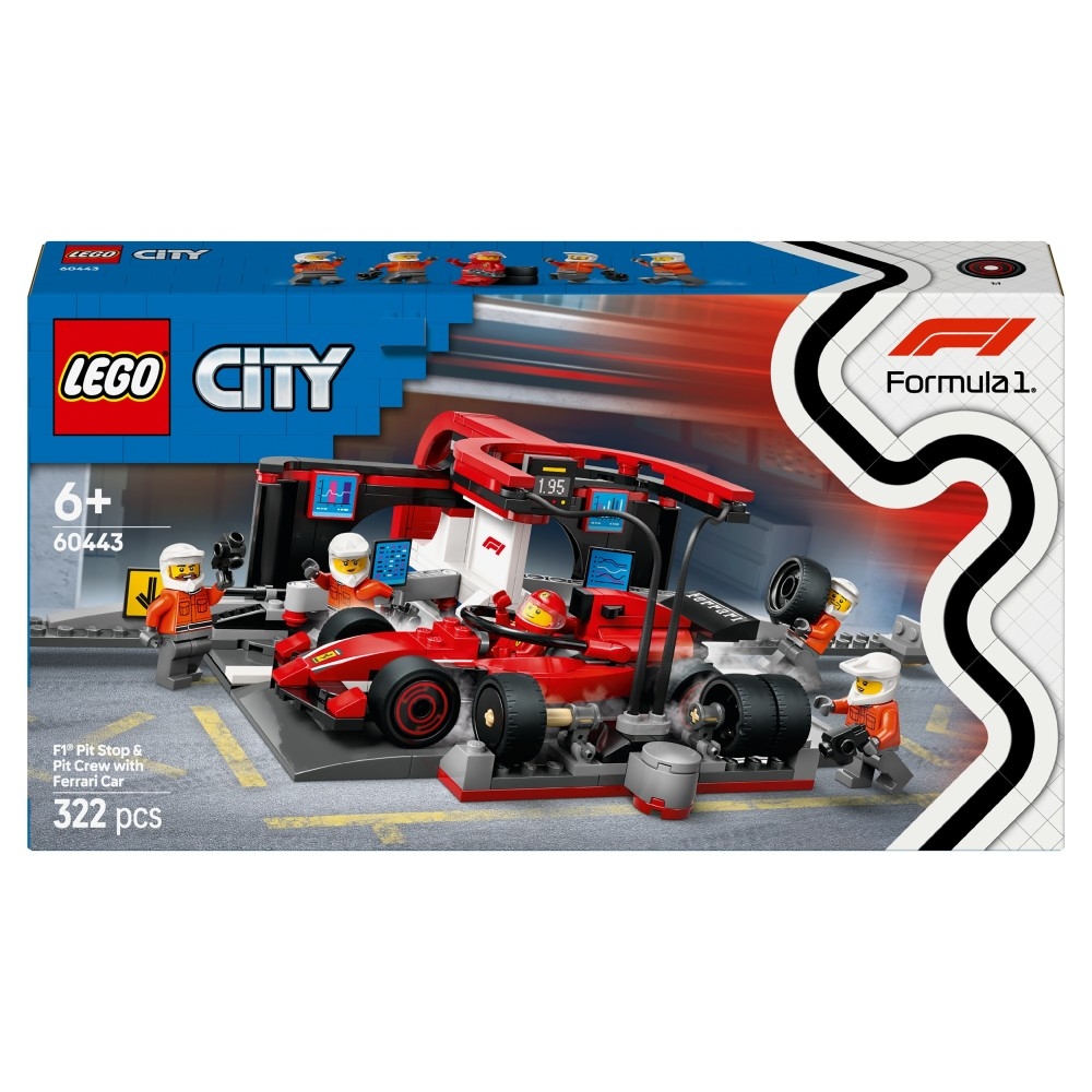Zestaw LEGO City F1 Pit stop i mechanicy z bolidem Ferrari 60443 - model wyścigowy w akcji