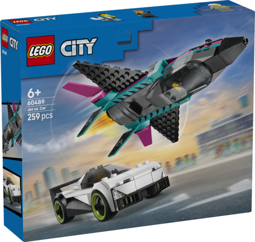 Zestaw LEGO City Odrzutowiec kontra samochód 60489 z realistycznymi modelami i minifigurkami