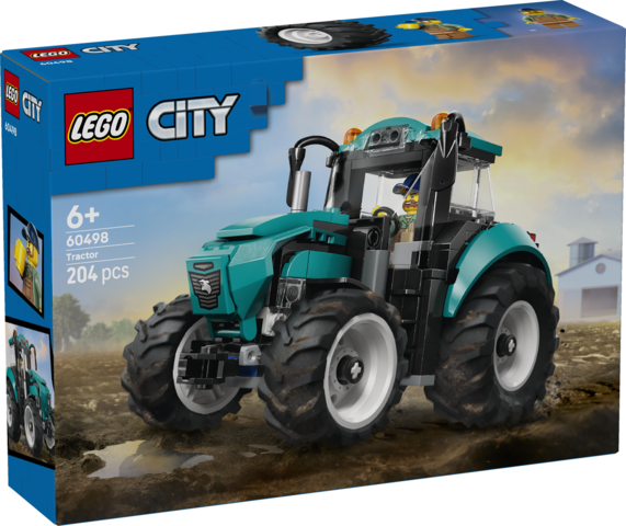 Zestaw LEGO City Traktor 60498 z minifigurką rolnika i turkusowym traktorem