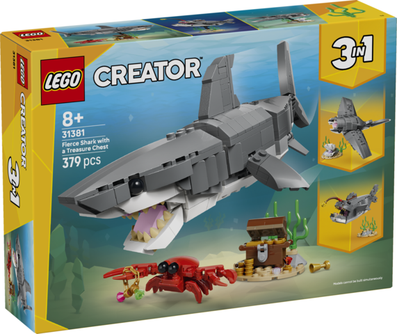 Zestaw LEGO Creator 3w1 Groźny Rekin i skrzynia ze skarbem 31381 od LEGO® - model rekina i skrzyni ze skarbem