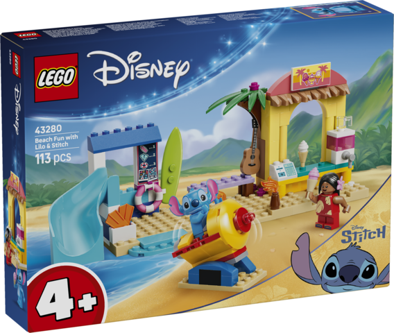 Zestaw LEGO Disney Zabawa na plaży z Lilo i Stitchem 43280 z postaciami i plażowymi akcesoriami
