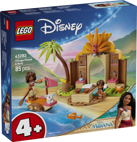 Zestaw LEGO Disney Vaiana Wiejska chatka i łódź 43282 z postaciami Vaiana, Pua i Simea