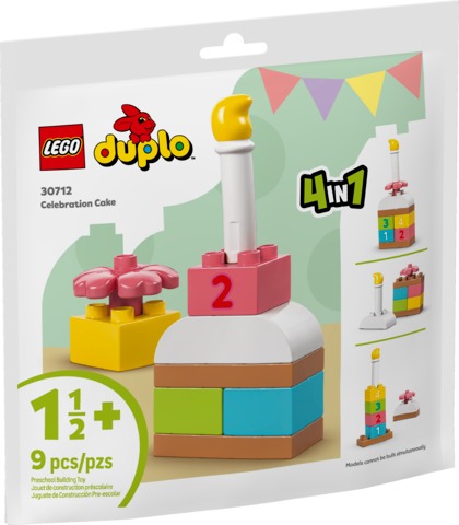 LEGO Duplo my first tort 30712 - widok zestawu z 9 elementami do budowy tortu urodzinowego