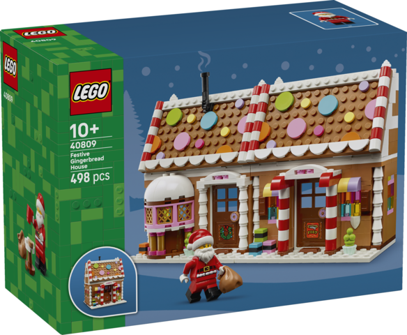 LEGO Iconic Świąteczna Chatka z piernika 40809 z kolorowymi świątecznymi dekoracjami