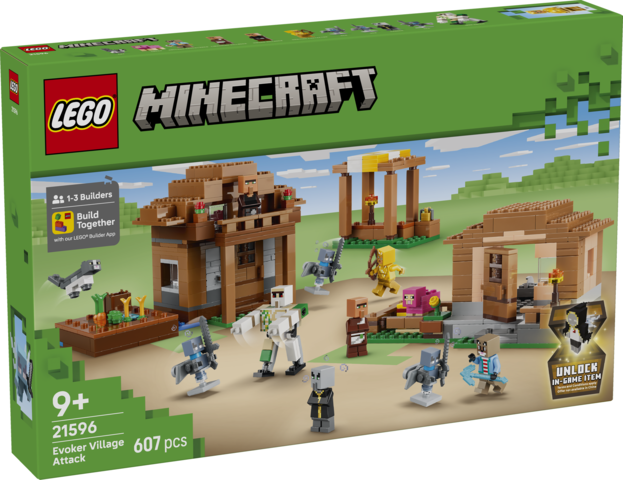 Zestaw LEGO Minecraft Najazd przywoływaczy na wioskę 21596 z 607 elementami i 11 figurkami