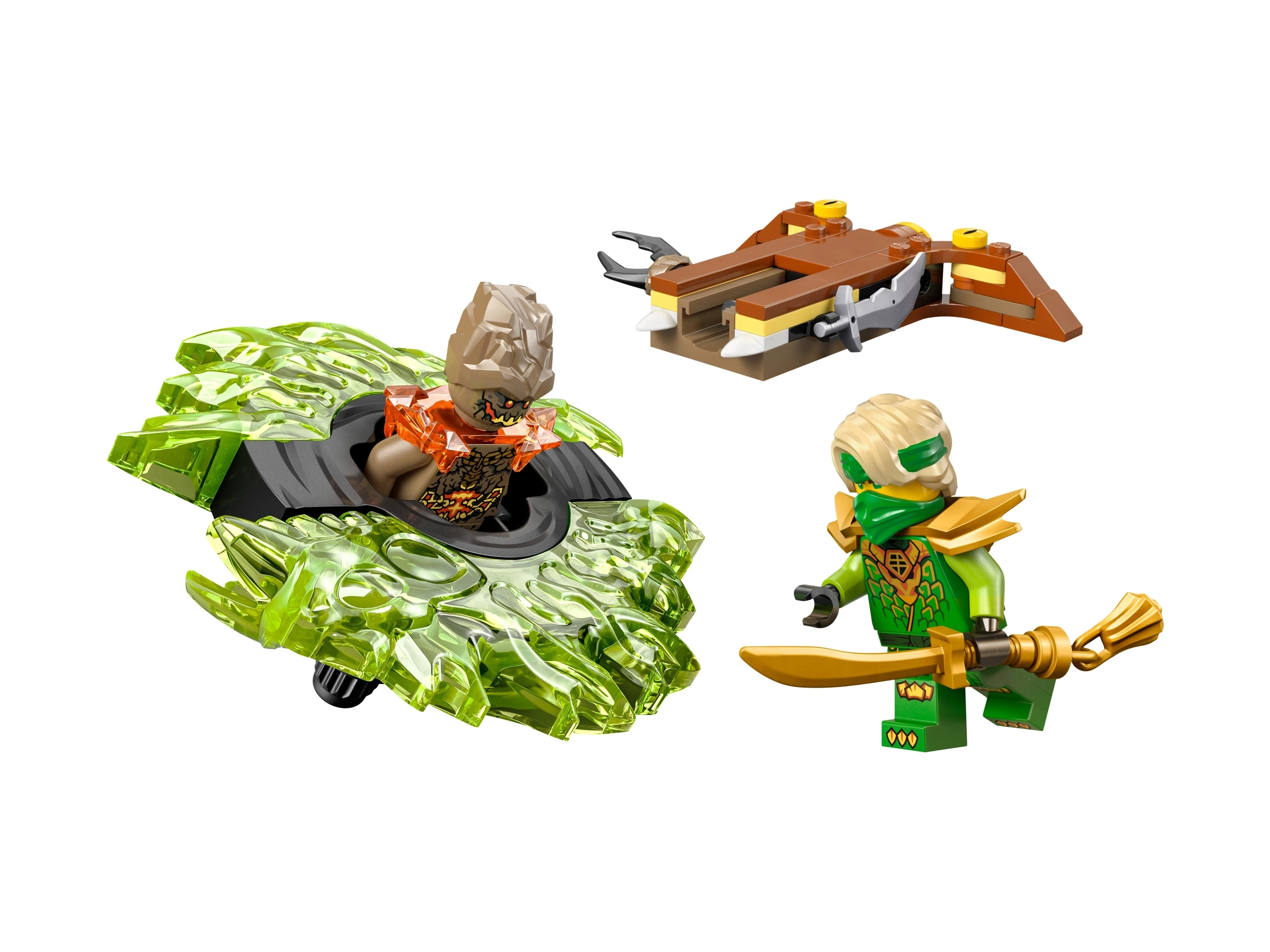 Minifigurki Lloyd i ziemny potwór z zestawu LEGO Ninjago 71850 na spinnerze