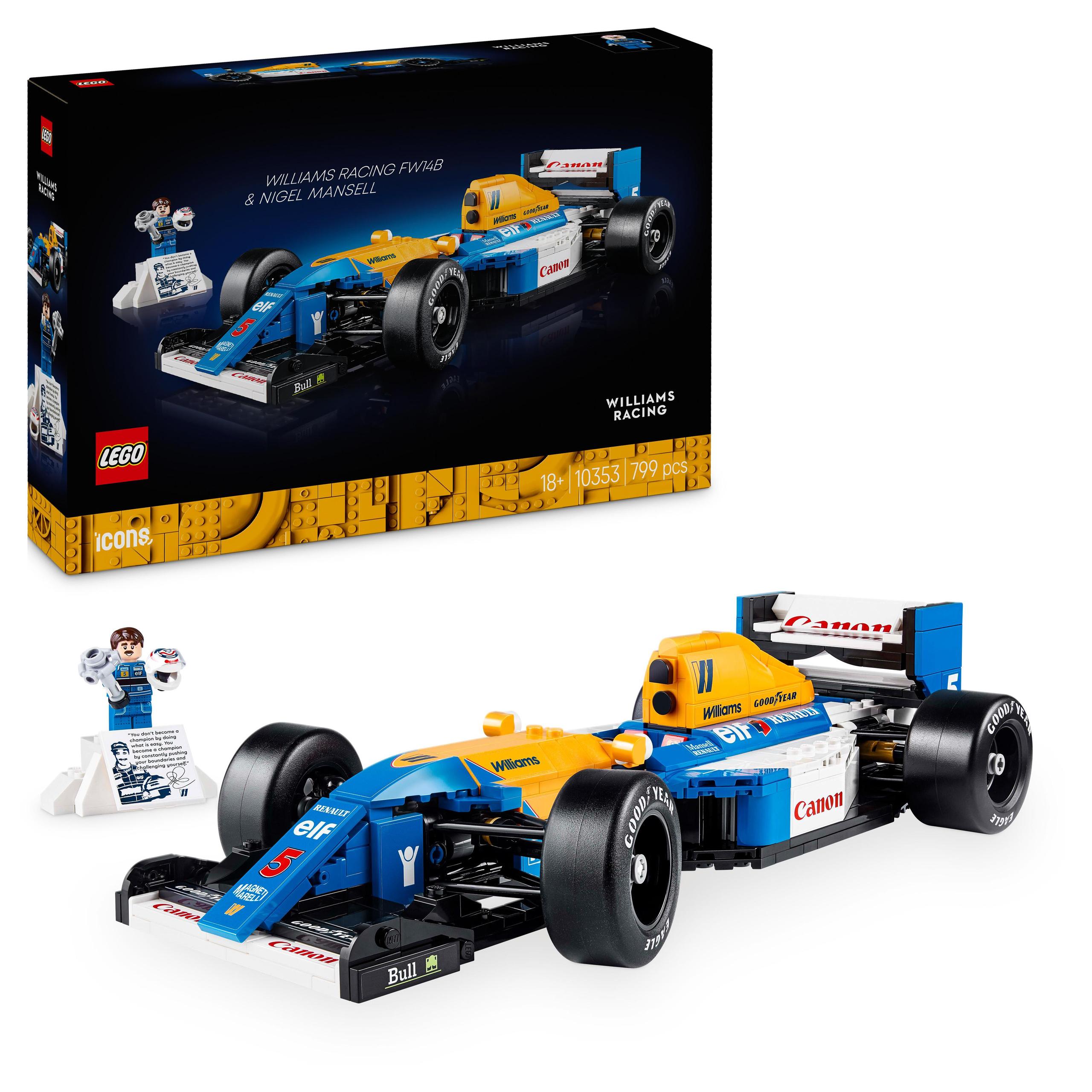 LEGO Icons Williams Racing FW14B i Nigel Mansell 10353 detal bolidu i minifigurki