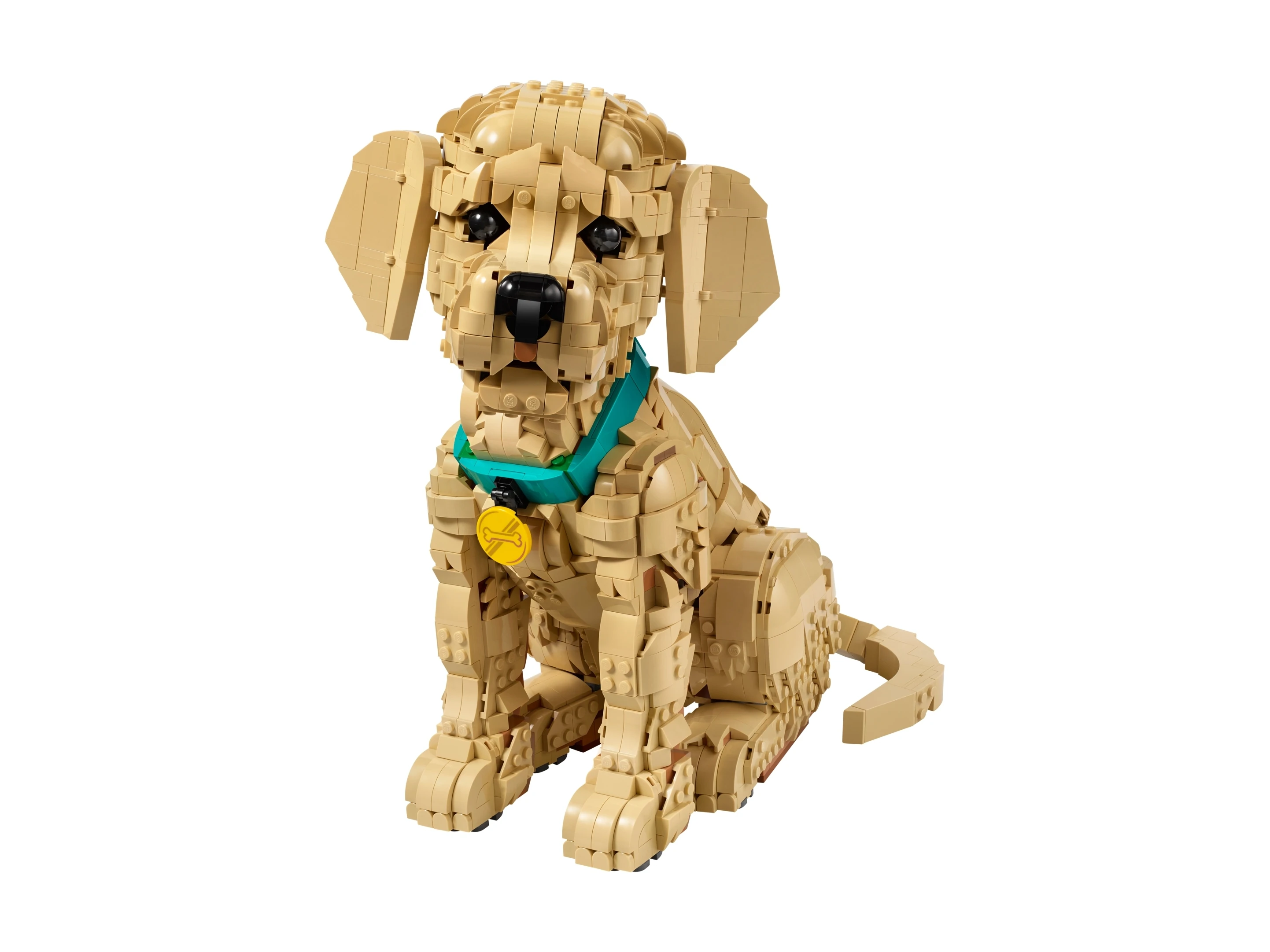 LEGO Icons Szczeniak Golden Retriever 11384 – widok figurki z ruchomą głową i łapą