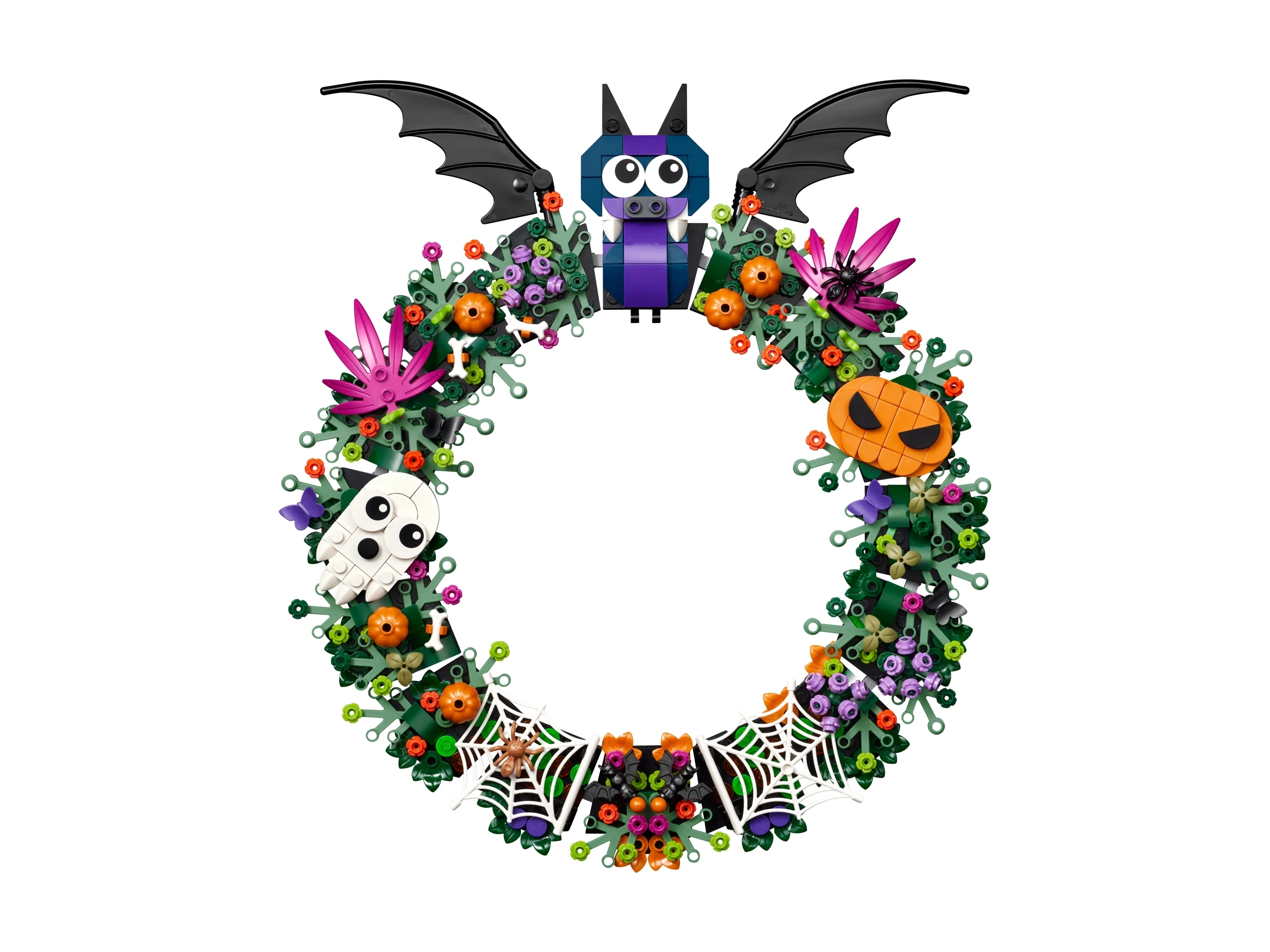 Detale zestawu LEGO ICONIC Wieniec na Halloween 40825 z duchem i pajęczyną