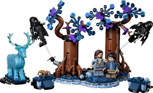 Scena z zestawu LEGO Harry Potter Zakazany Las z dwustronnymi głowami minifigurek