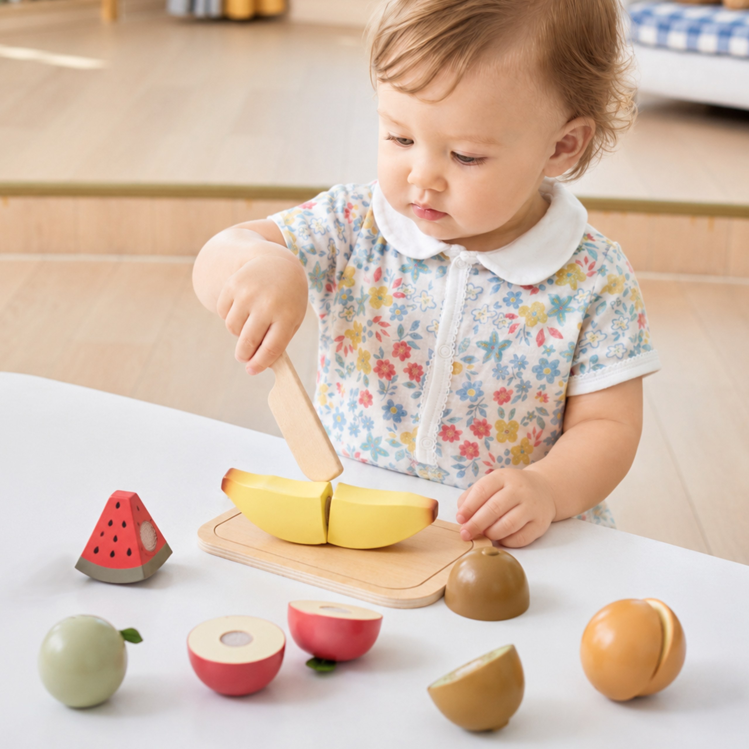 Drewniane owoce do zabawy w kuchnię – elementy połączone rzepami Viga Toys