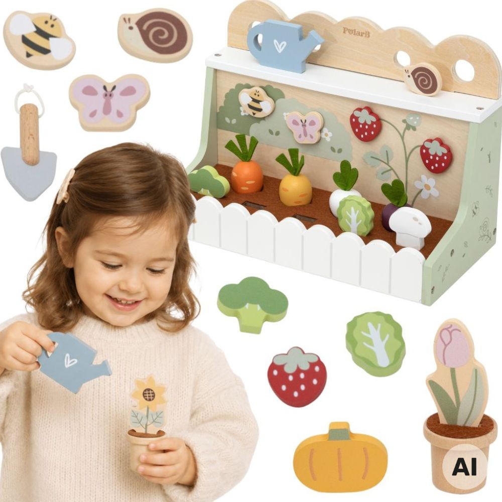 Drewniany ogródek Małego Ogrodnika 22 elementy Viga Toys z filcową grządką i akcesoriami