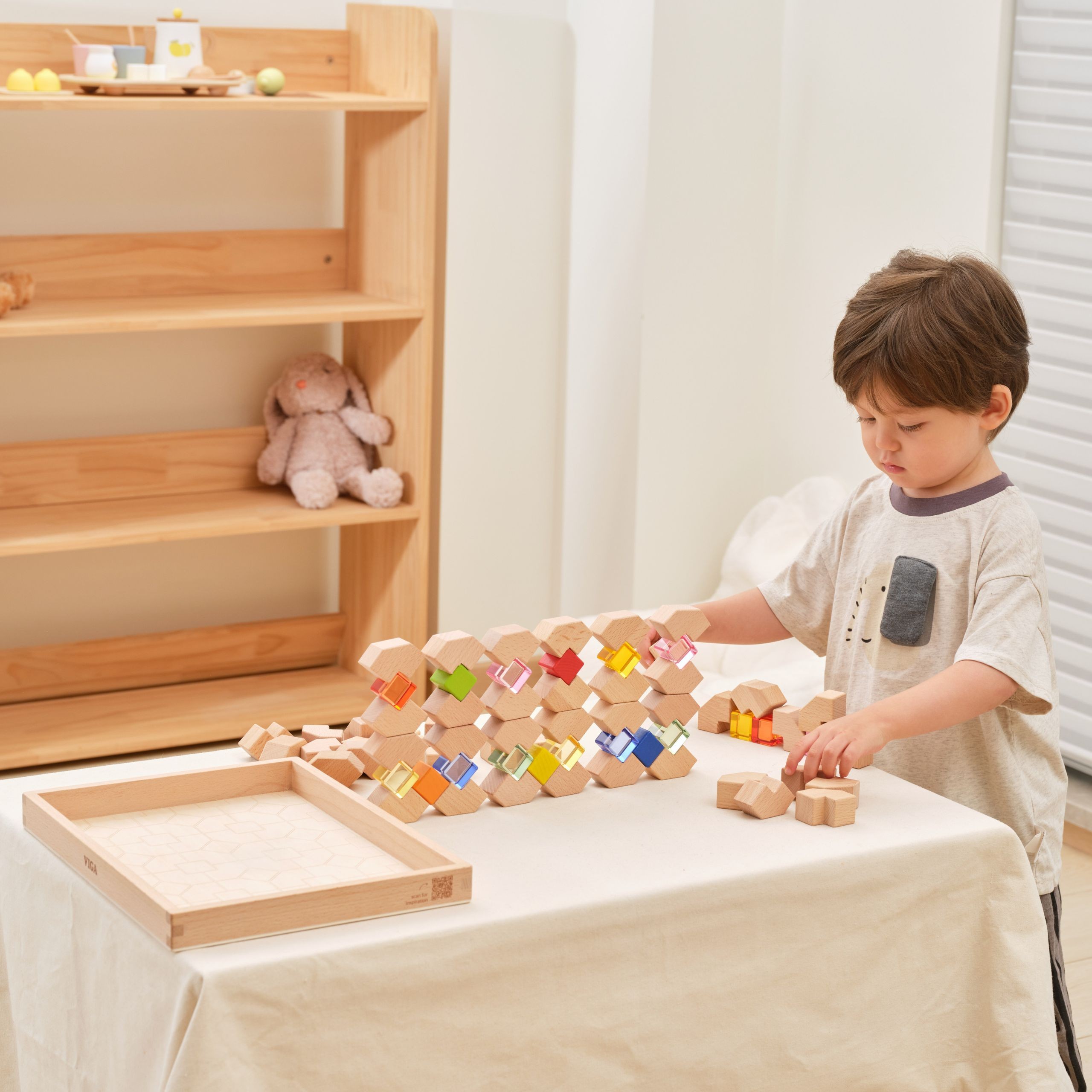 Kolorowe klocki akrylowe i drewniane VIGA Toys w zestawie 66 elementów