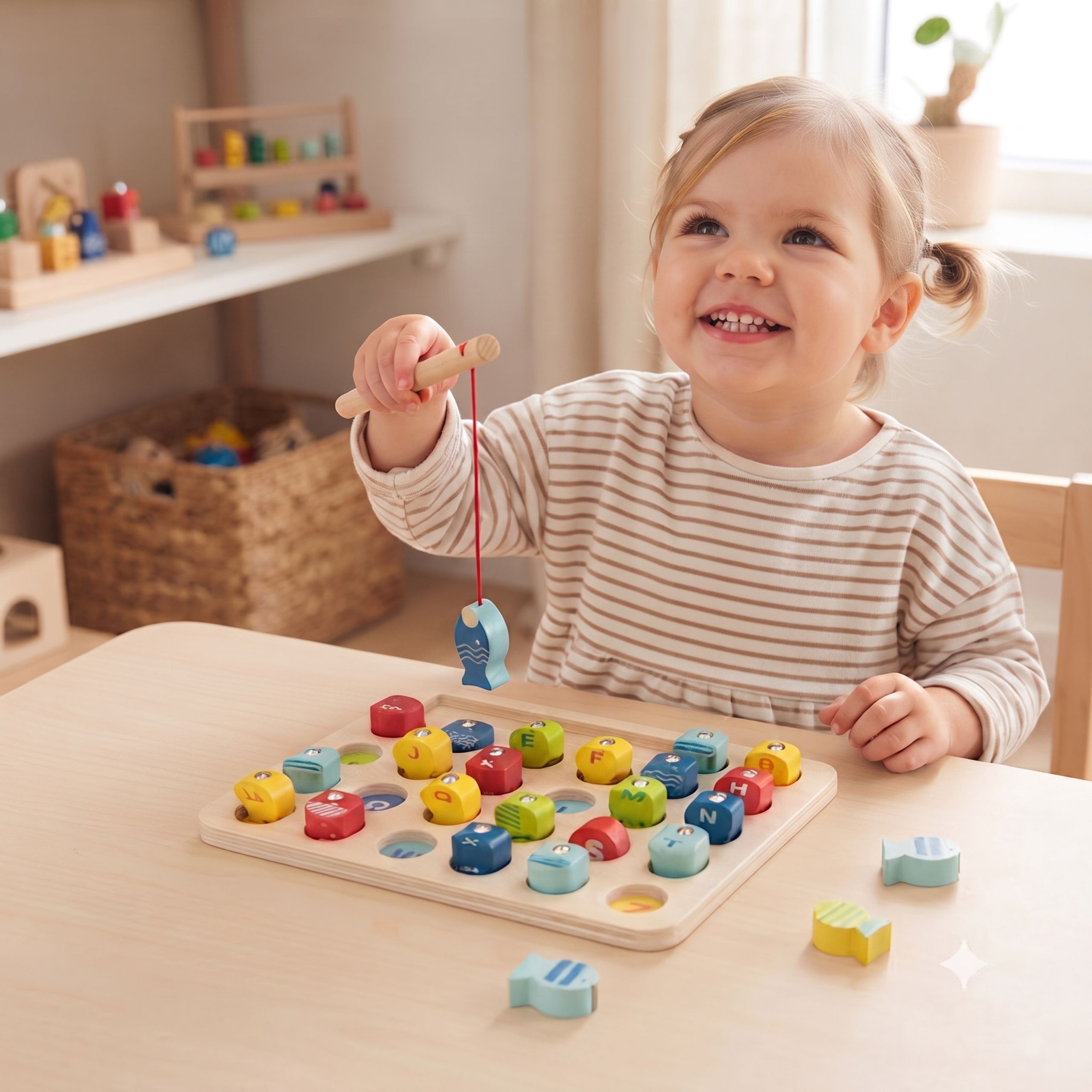 Zestaw do nauki literek TOOKY TOY - dwie wędki z magnesem i rybki do łowienia