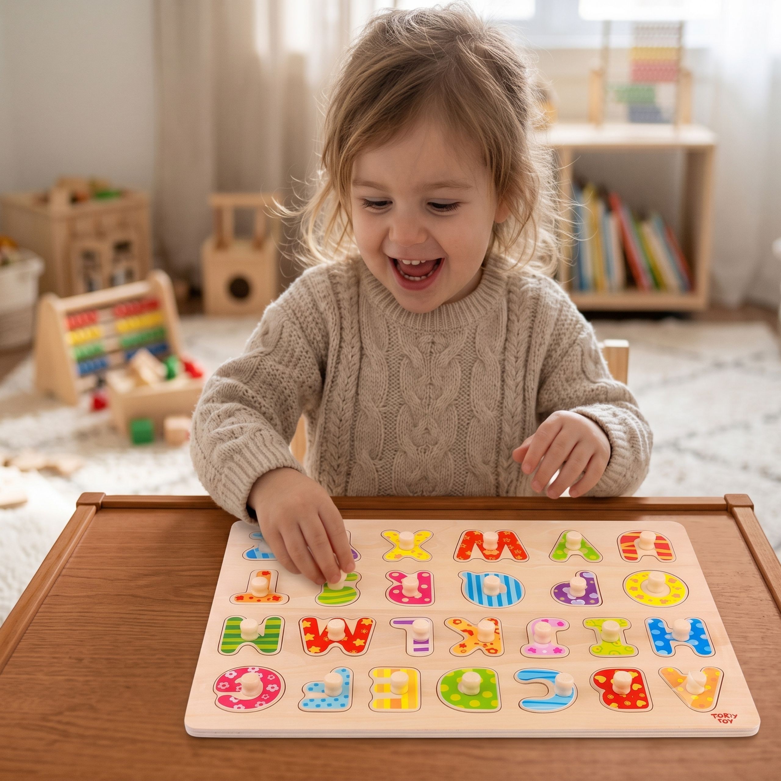 Kolorowe drewniane litery alfabetu TOOKY TOY do nauki i zabawy dla dzieci