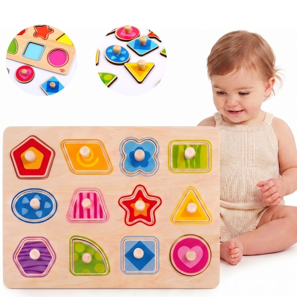 Drewniana układanka sorter kształtów TOOKY TOY z kolorowymi elementami i pinezkami