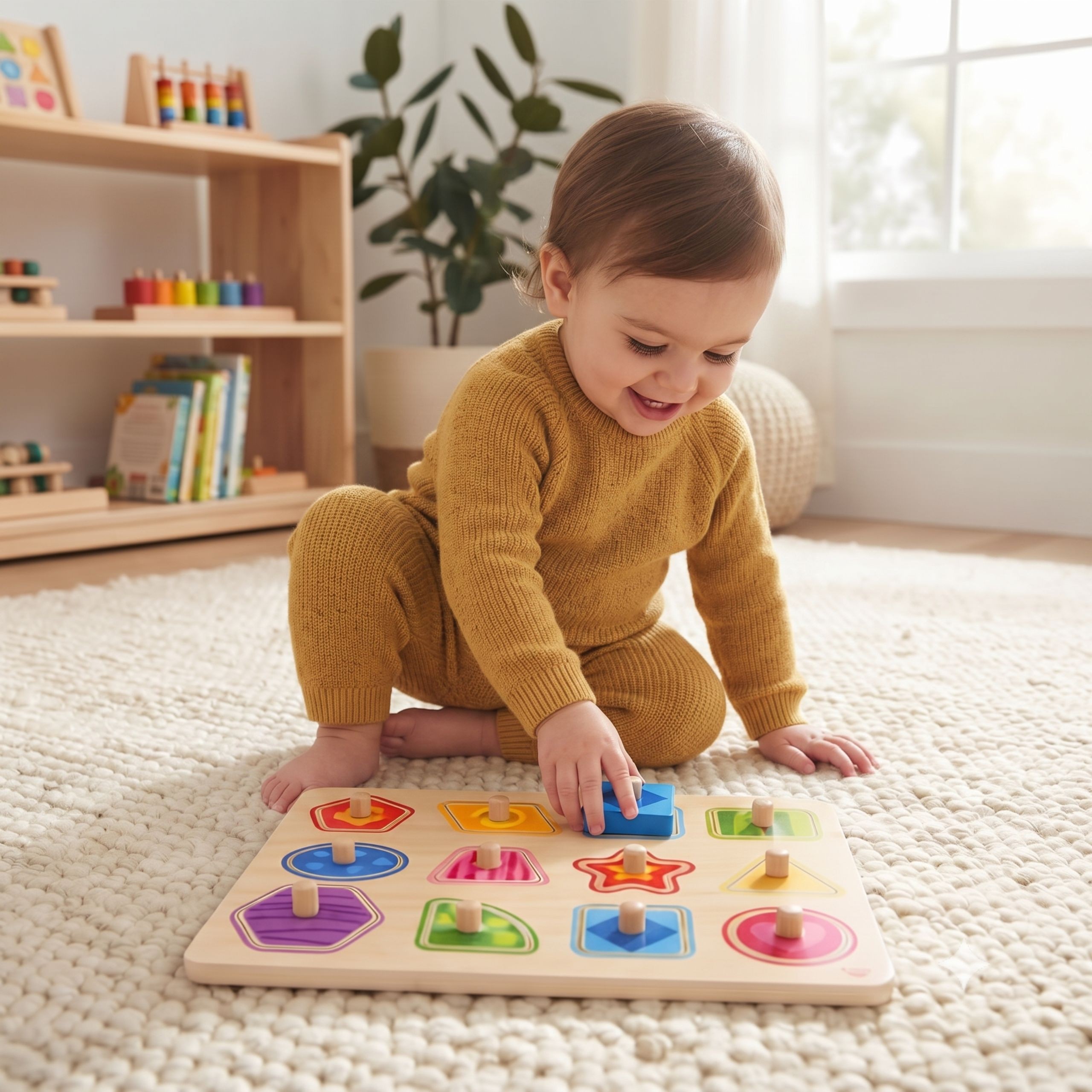 Kolorowe klocki z pinezkami do układanki Montessori TOOKY TOY na drewnianej planszy
