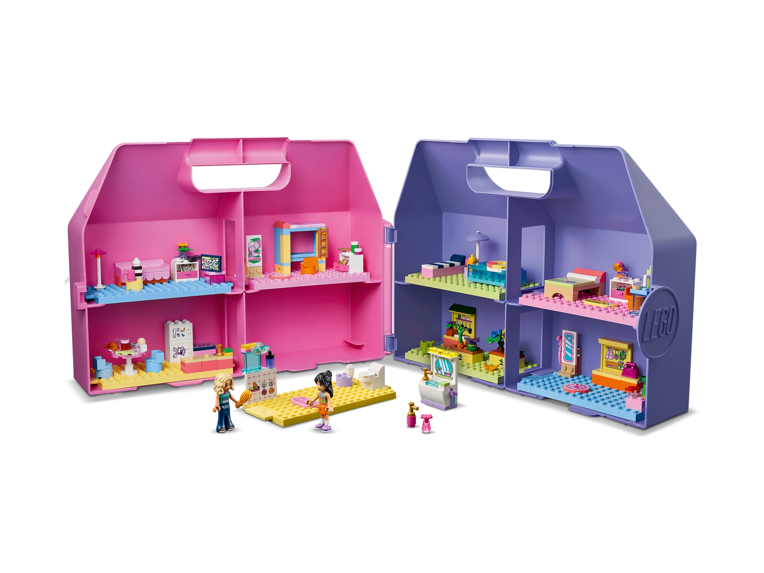 Widok zestawu LEGO Friends 42697 z walizką i domkiem dla lalek