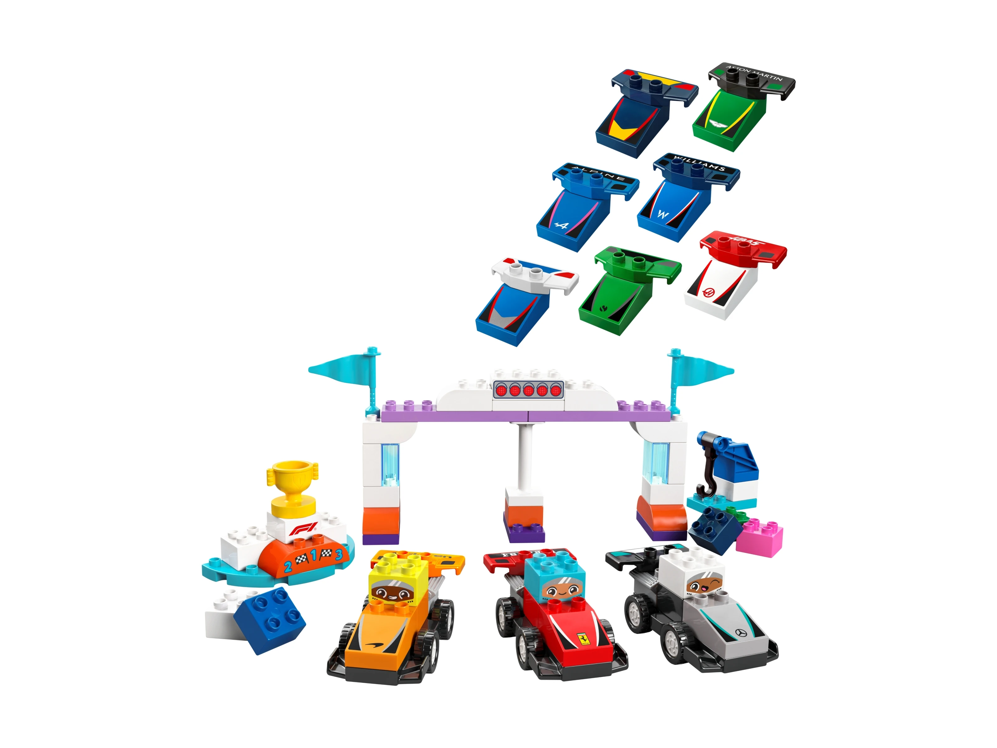 Zestaw LEGO Duplo 10445 z bolidami F1 i akcesoriami do zabawy w wyścigi