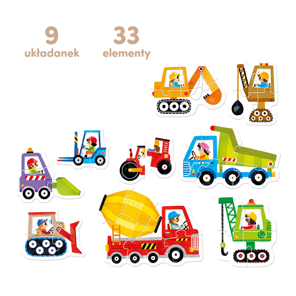 Szczegół puzzli progresywnych Pojazdy na budowie CZUCZU - duże elementy i kolorowe rewersy
