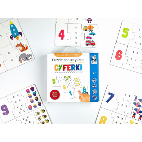 Puzzle sensoryczne Cyferki Kapitan Nauka - elementy z cyframi i ilustracjami