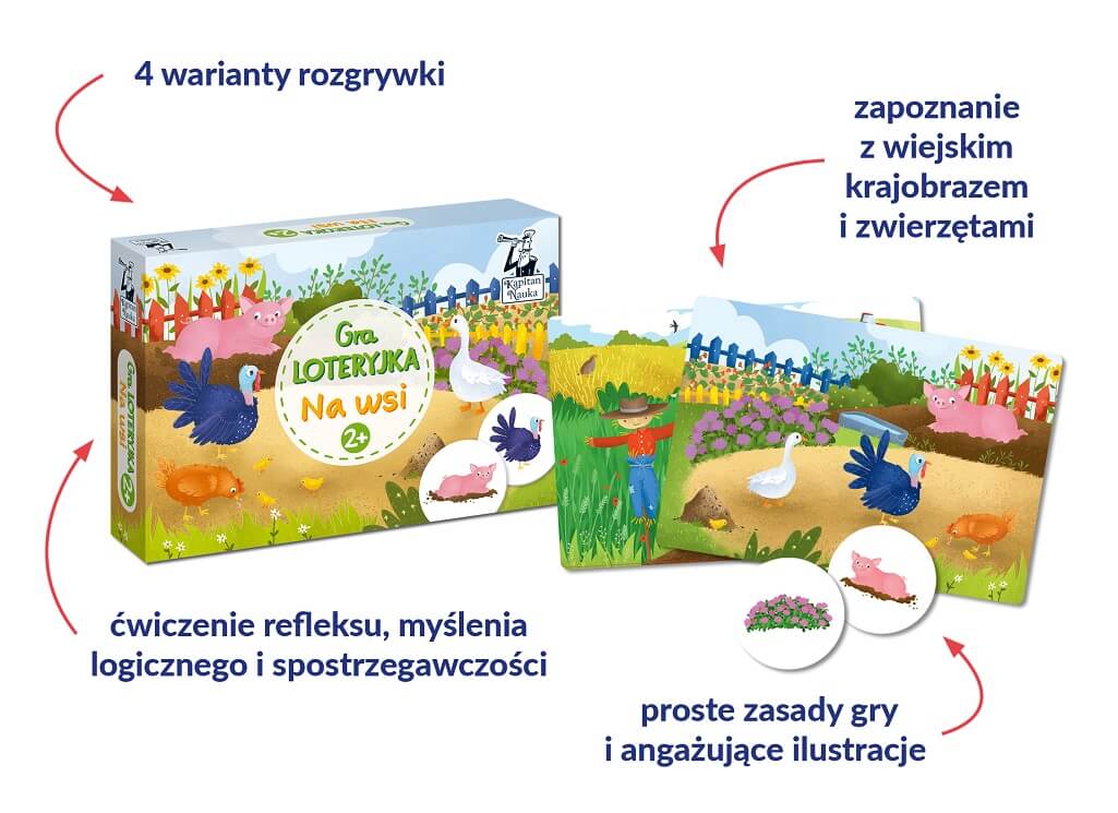 Kolorowe plansze i żetony do gry Loteryjka Na wsi marki Kapitan Nauka