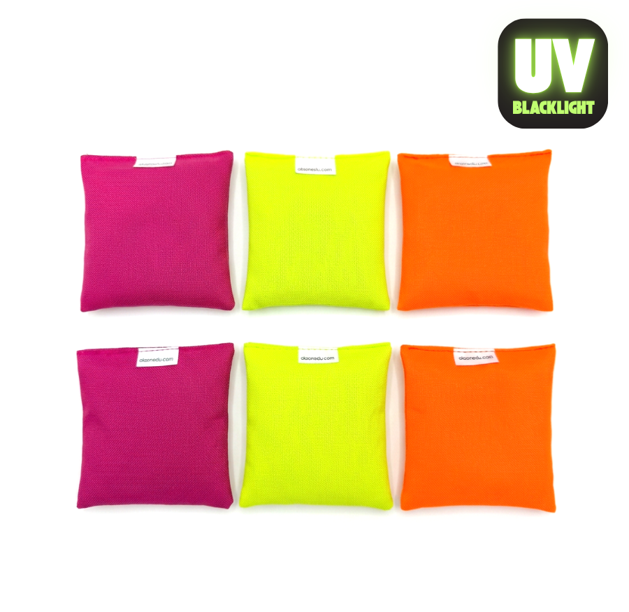 Zestaw neonowych woreczków gimnastycznych Akson świecących pod lampami UV