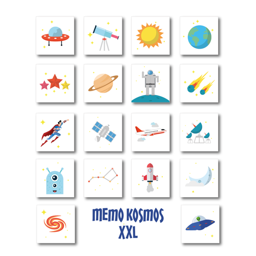 Duża gra Memo Kosmos XXL Akson – kolorowe elementy memory z motywem kosmosu