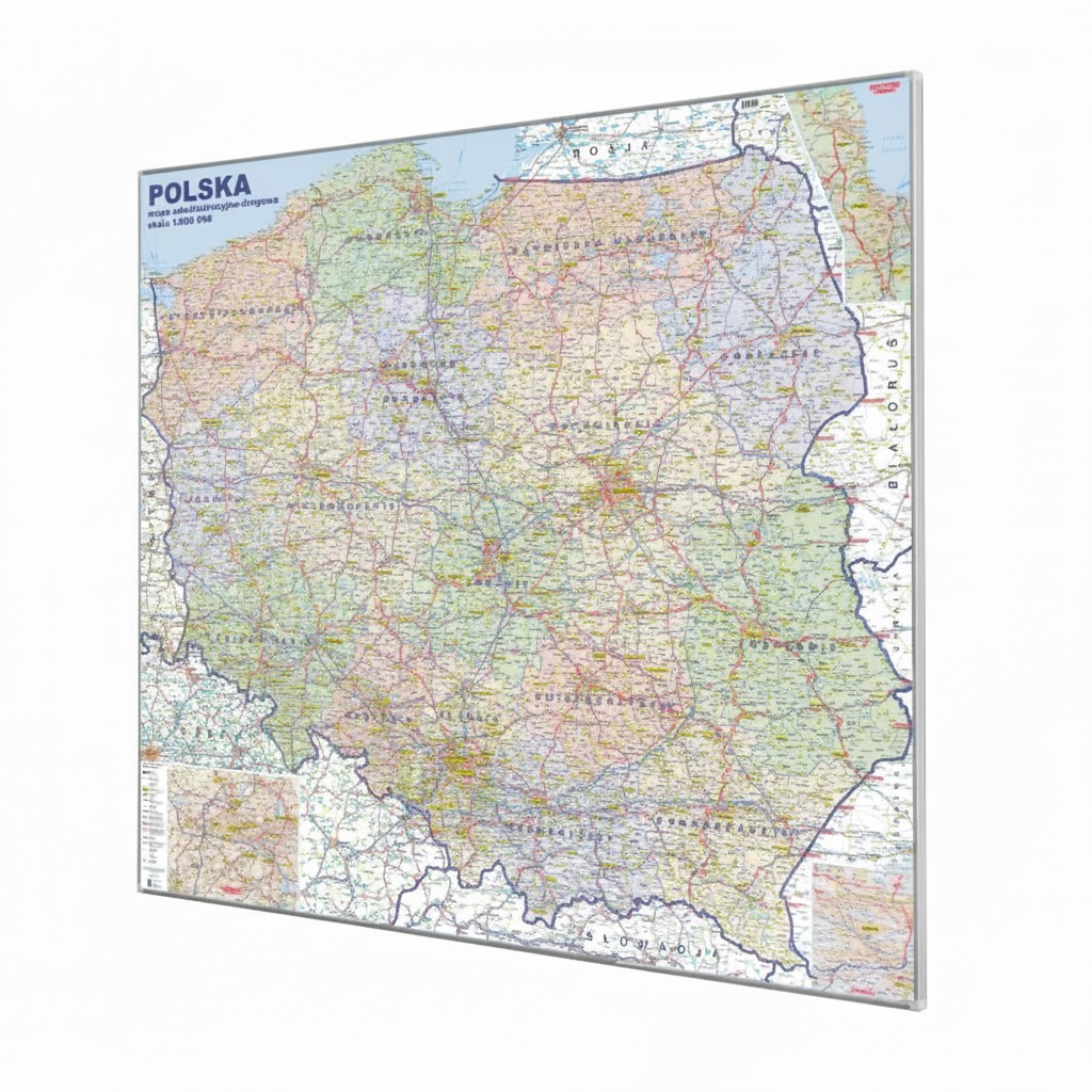 Mapa magnetyczna Polski administracyjno-drogowa 120x110 cm KARTA