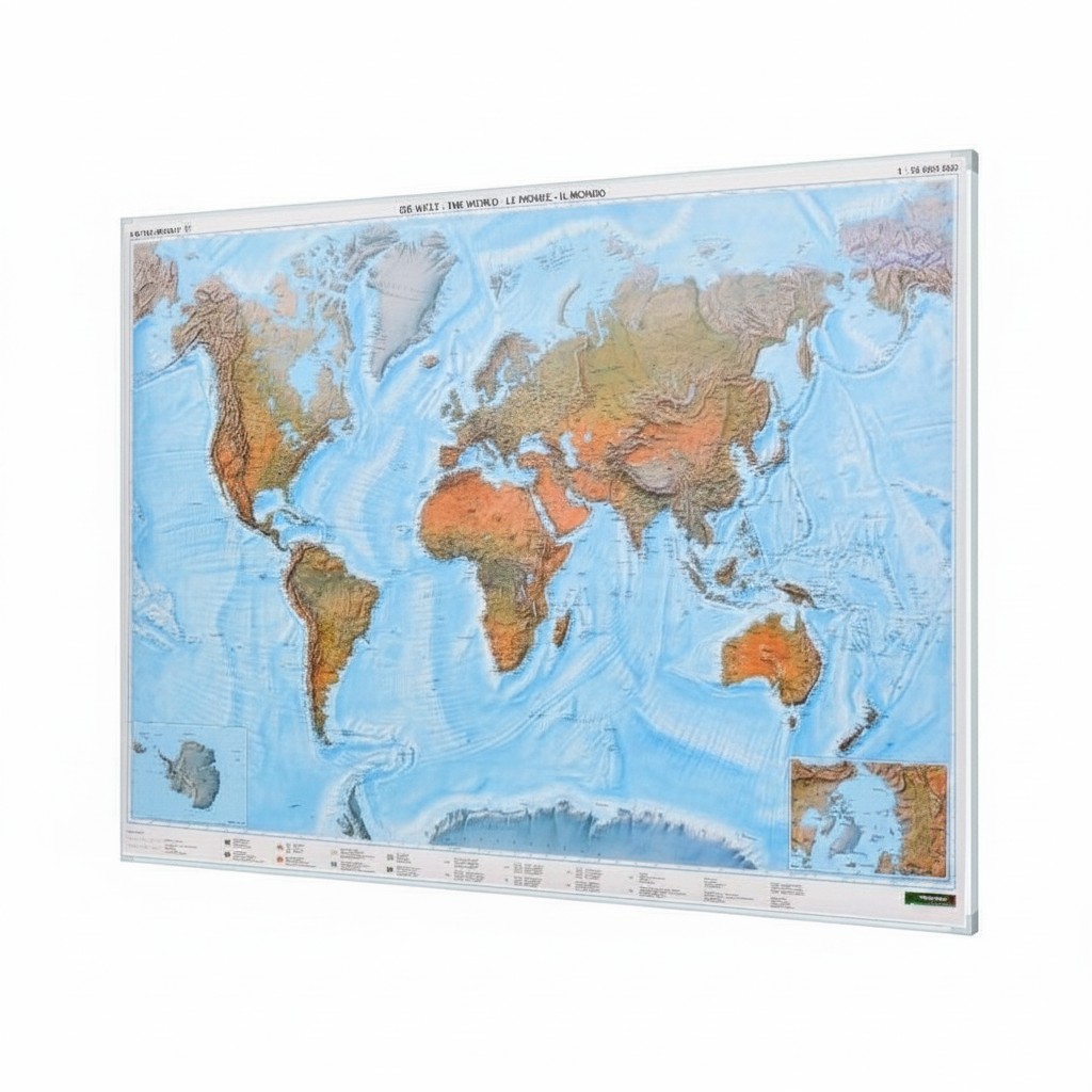 Mapa magnetyczna Świat Fizyczny 132x82 cm KARTA z ramą aluminiową