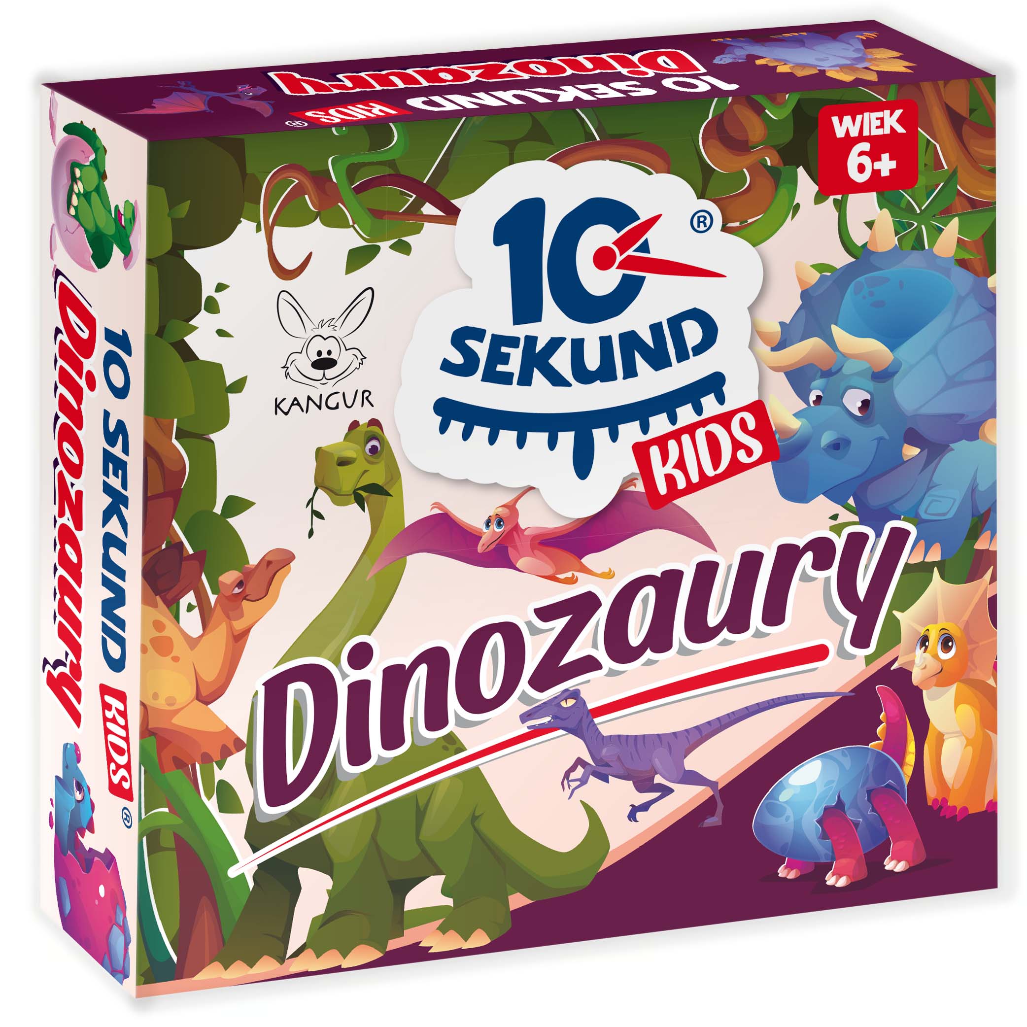 Zestaw kart edukacyjnych 10 Sekund Kids Dinozaury, widok kart i kostki do gry