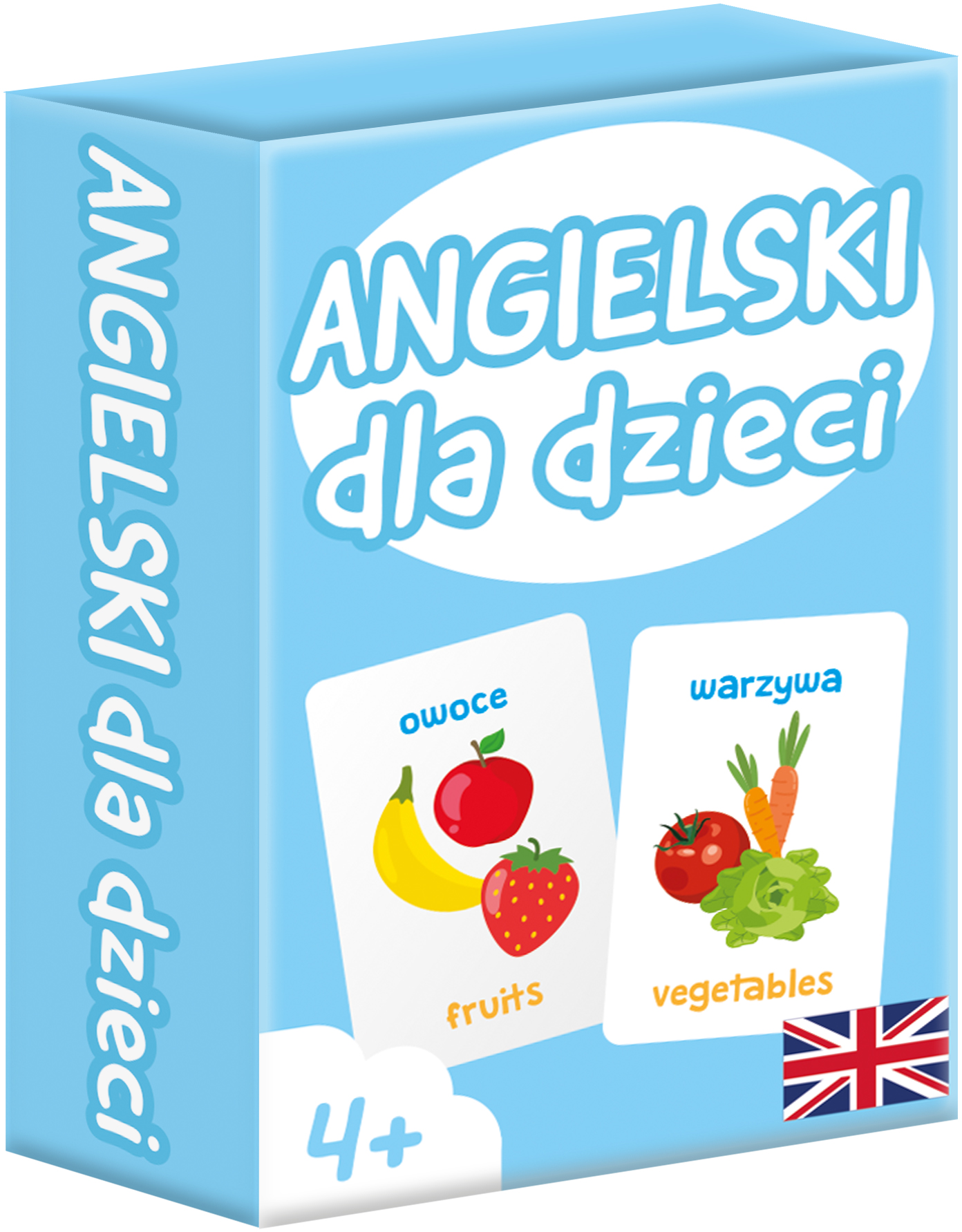 Kolorowe karty z podstawowymi hasłami po angielsku i polsku Gra Angielski dla Dzieci mini niebieskie 4+