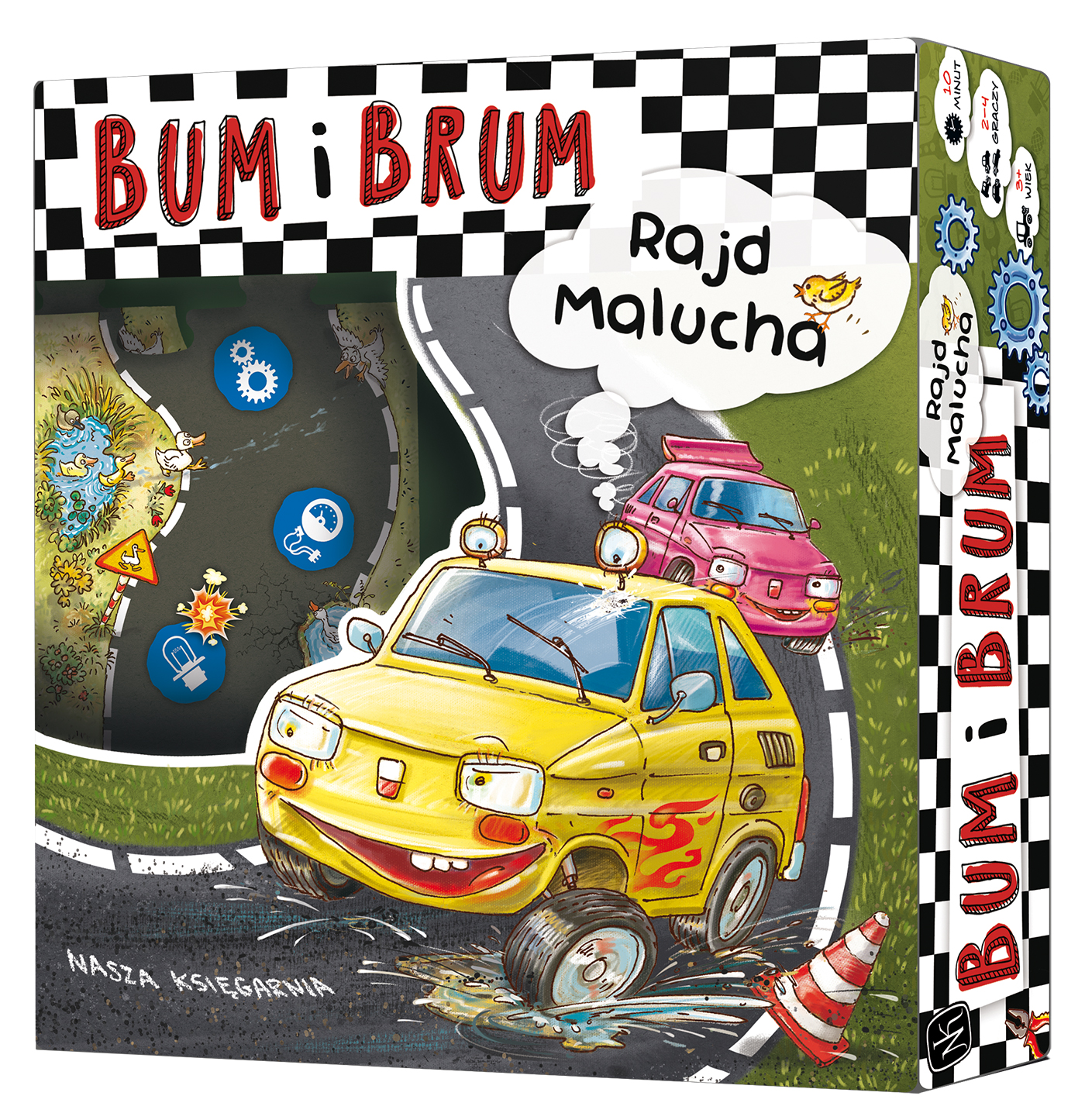 Gra BUM i BRUM Rajd Malucha - kolorowa plansza wyścigowa z bohaterami