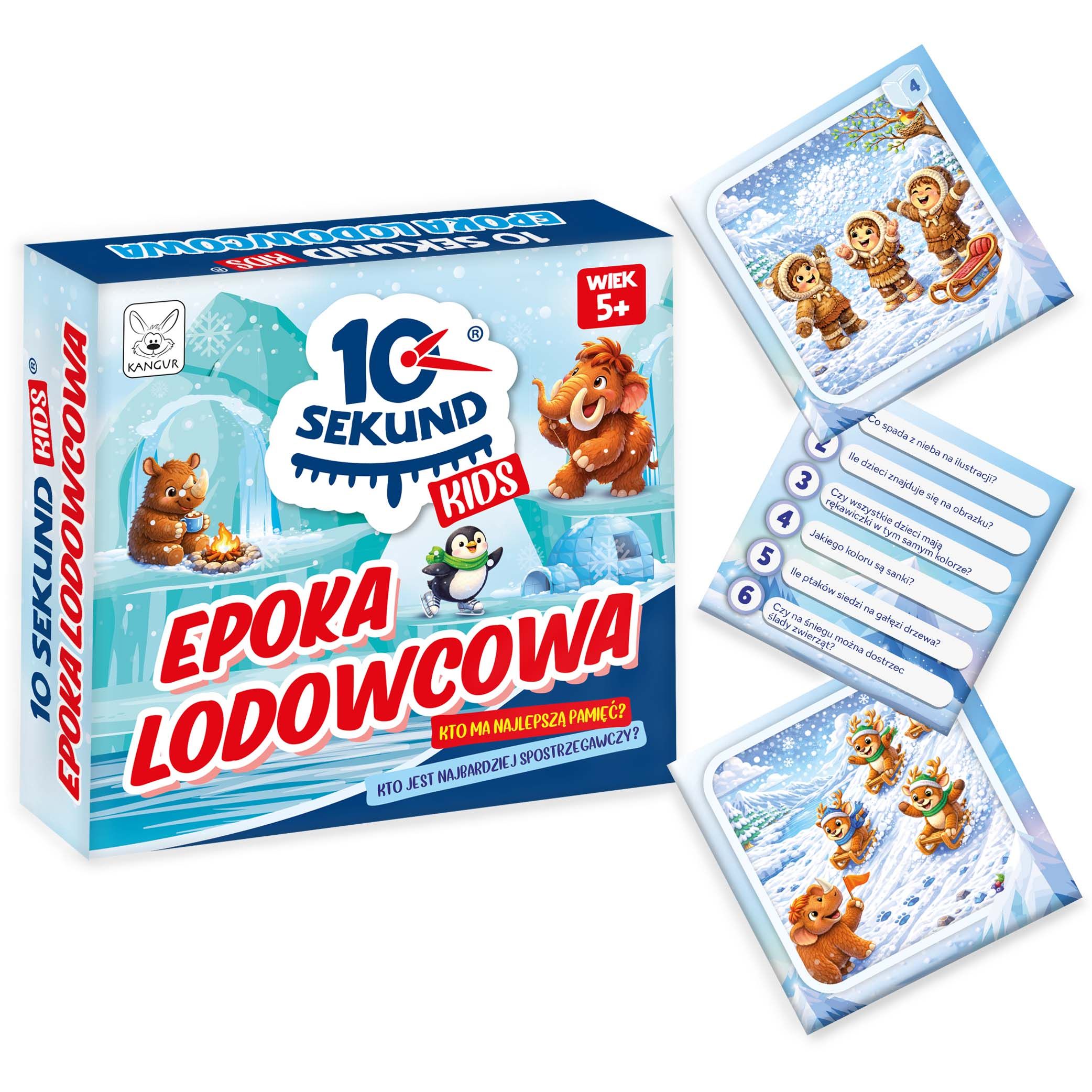 Gra edukacyjna 10 Sekund Kids Epoka Lodowcowa KANGUR - karta z ilustracją epoki lodowcowej