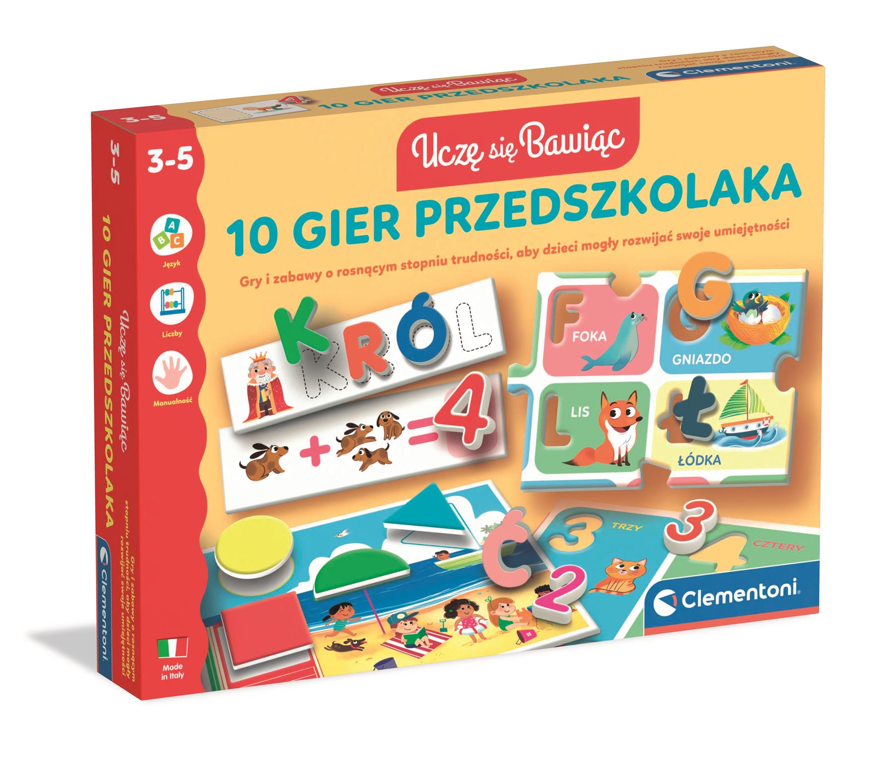 Zestaw 10 Gier Przedszkolaka Clementoni z materiałami edukacyjnymi dla dzieci 3-5 lat