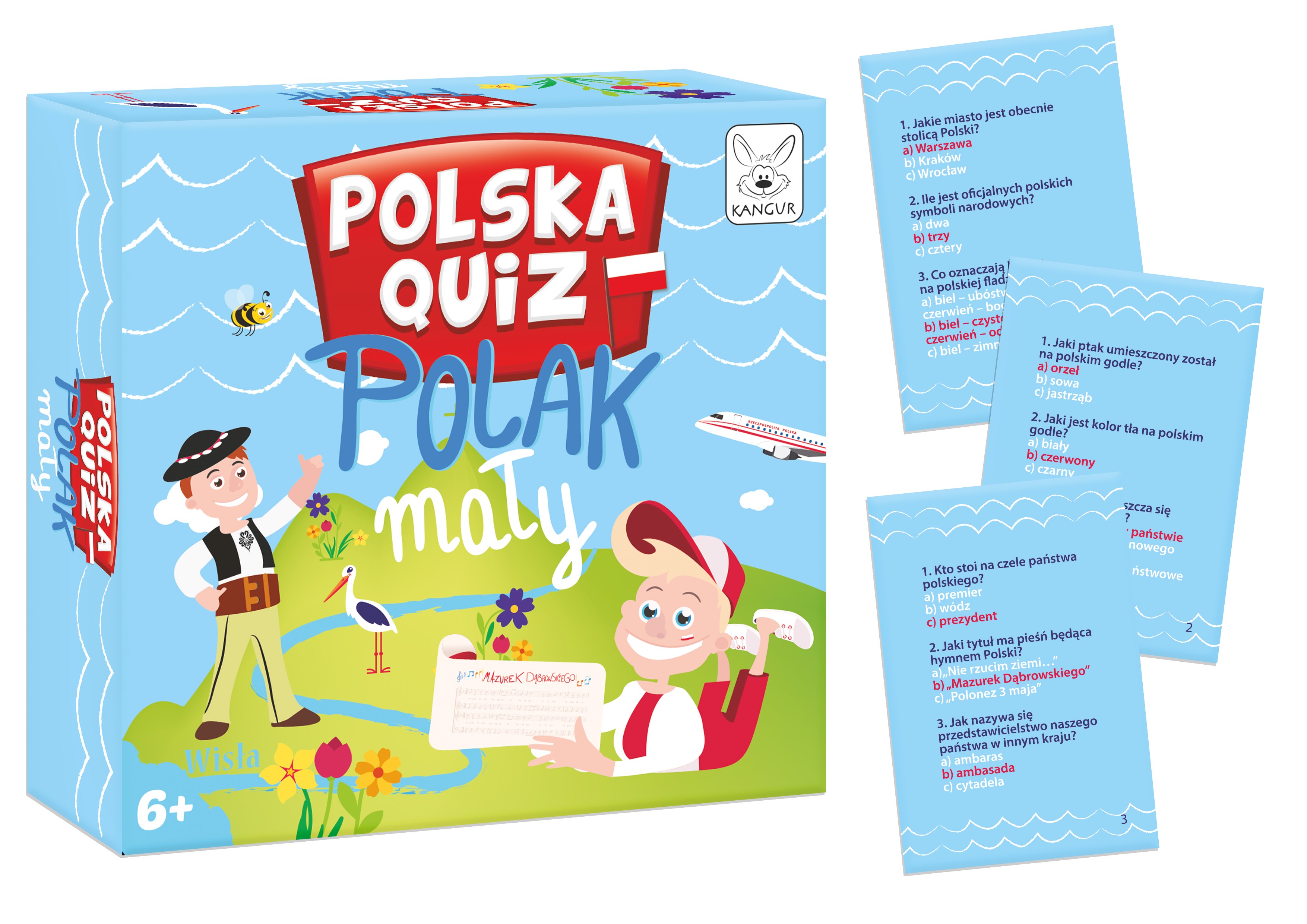 Polska Quiz Polak Mały gra edukacyjna KANGUR 36 kart i 108 pytań