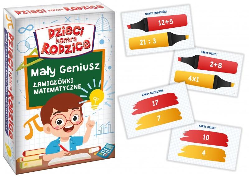 Gra edukacyjna Dzieci kontra Rodzice Łamigłówki Matematyczne KANGUR - pudełko i karty
