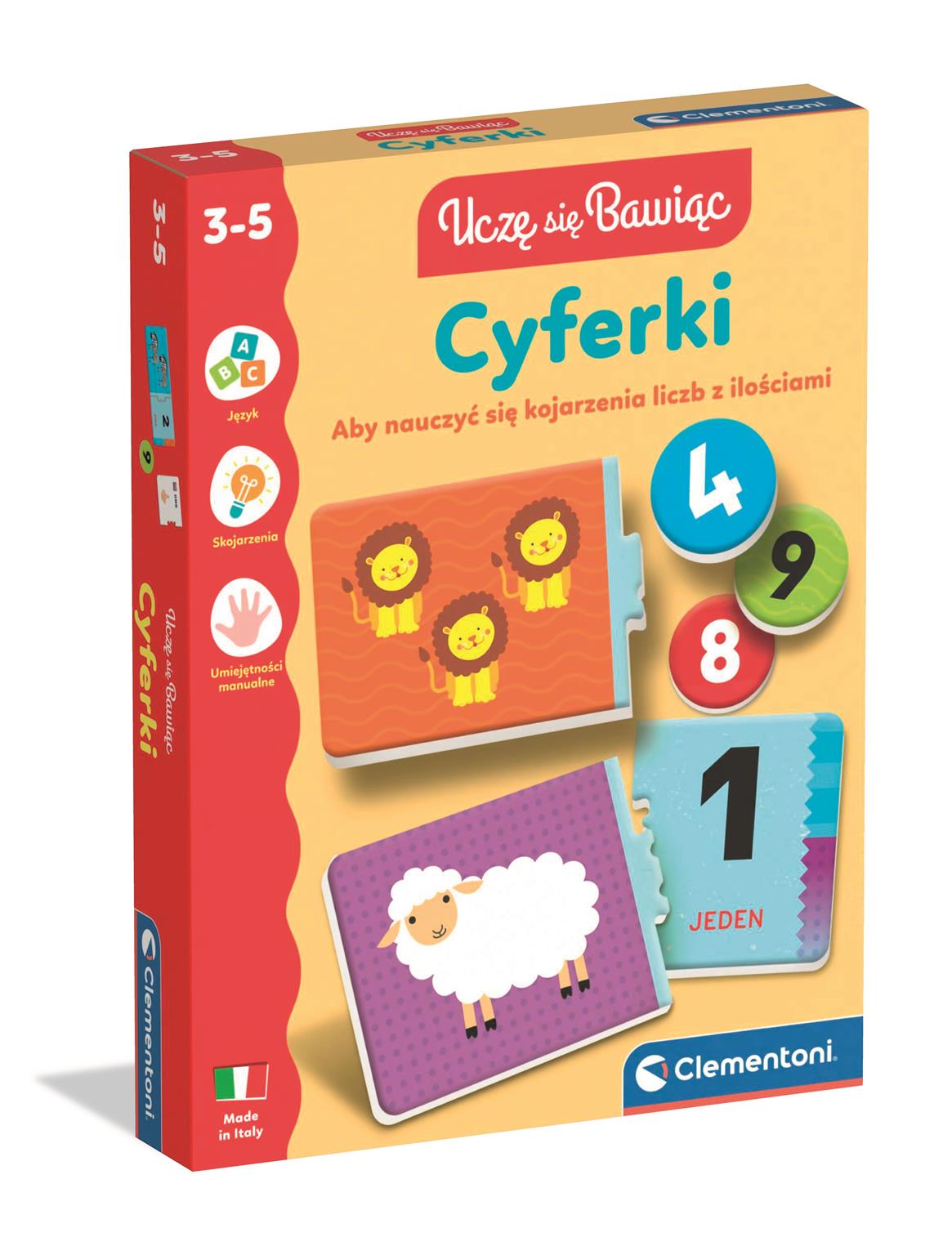 Gra edukacyjna Uczę się Bawiąc Cyferki Clementoni z kolorowymi elementami dla dzieci 3-5 lat