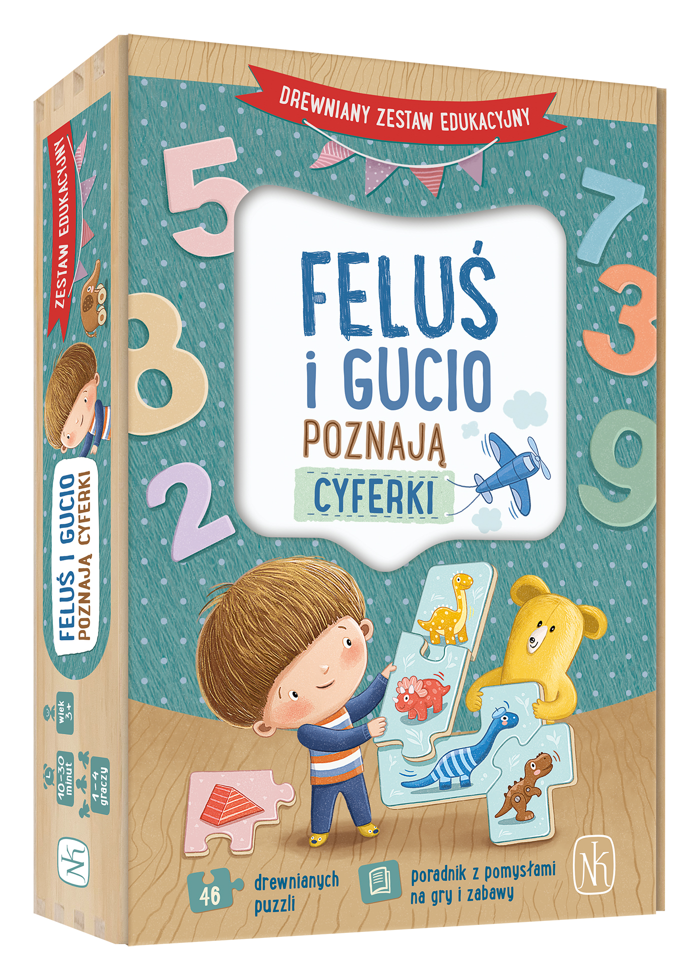 Feluś i Gucio Poznają Cyferki – drewniany zestaw edukacyjny NASZA KSIĘGARNIA do nauki liczenia od 3 lat