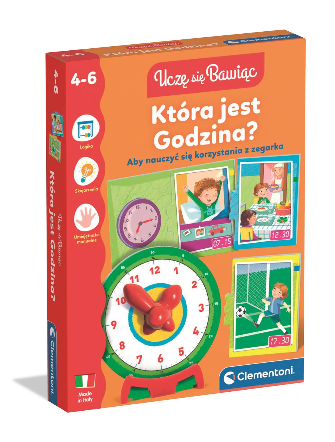 Gra edukacyjna Która jest godzina? Clementoni – zestaw do nauki zegara z puzzlami i dużym zegarem
