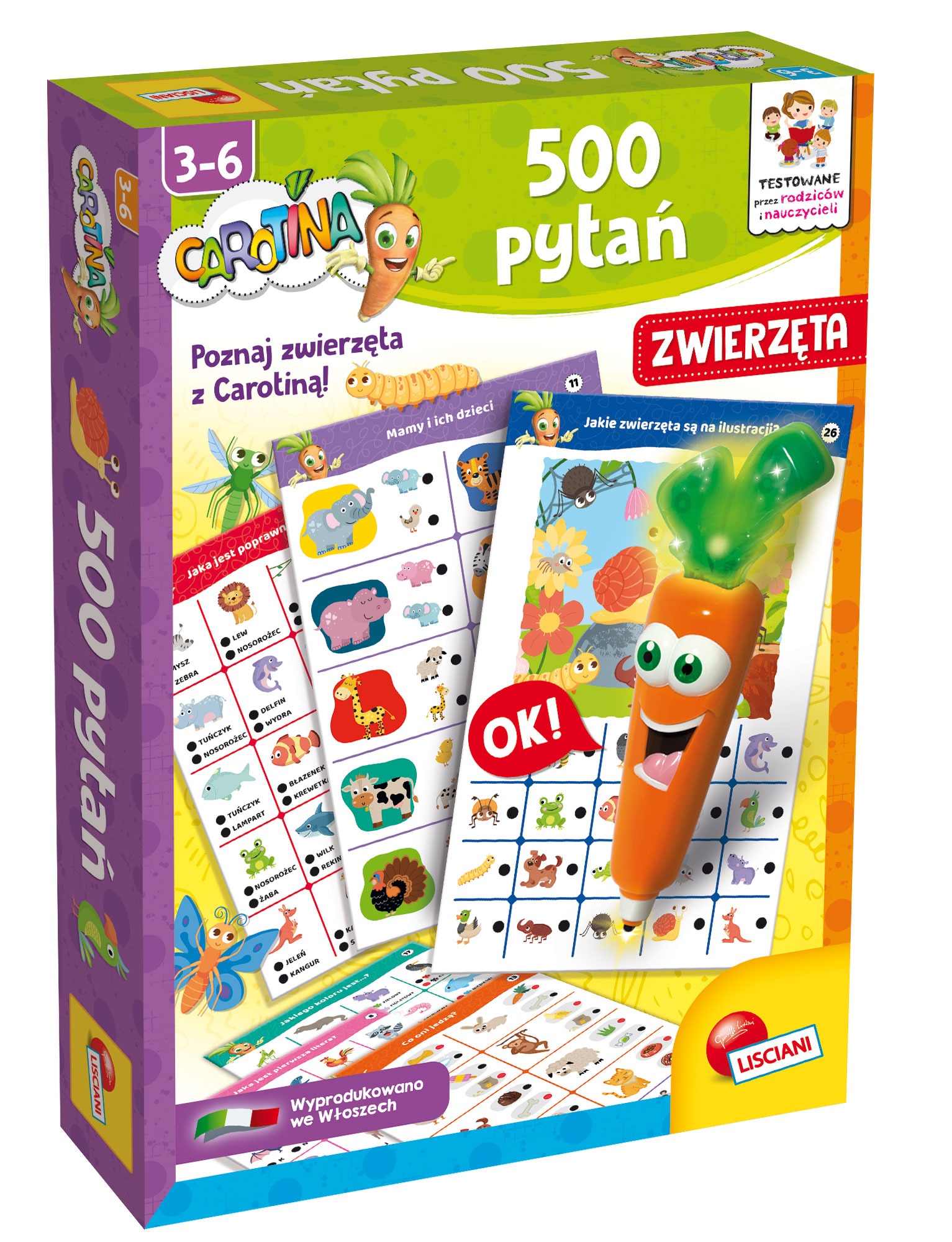 Interaktywna gra edukacyjna Carotina 500 pytań Zwierzęta marki Lisciani z mówiącym piórem