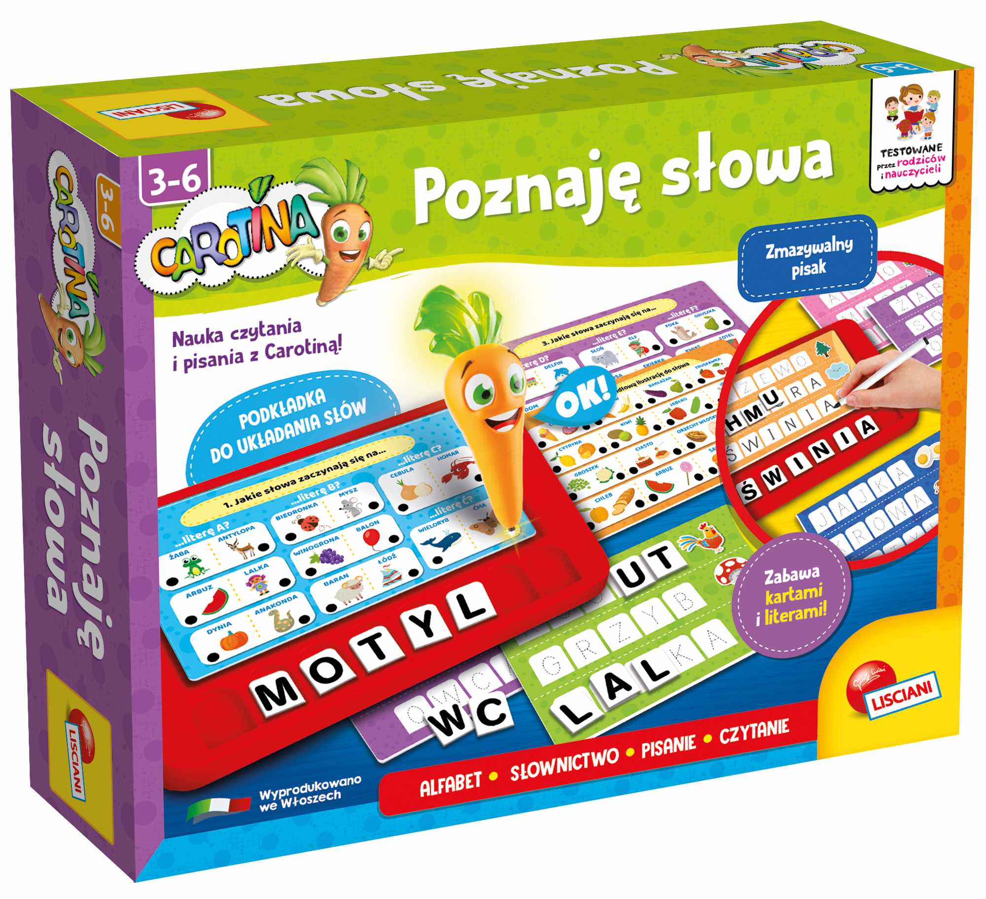 Interaktywny zestaw Lisciani Carotina Poznaję Słowa z literami i kartami edukacyjnymi