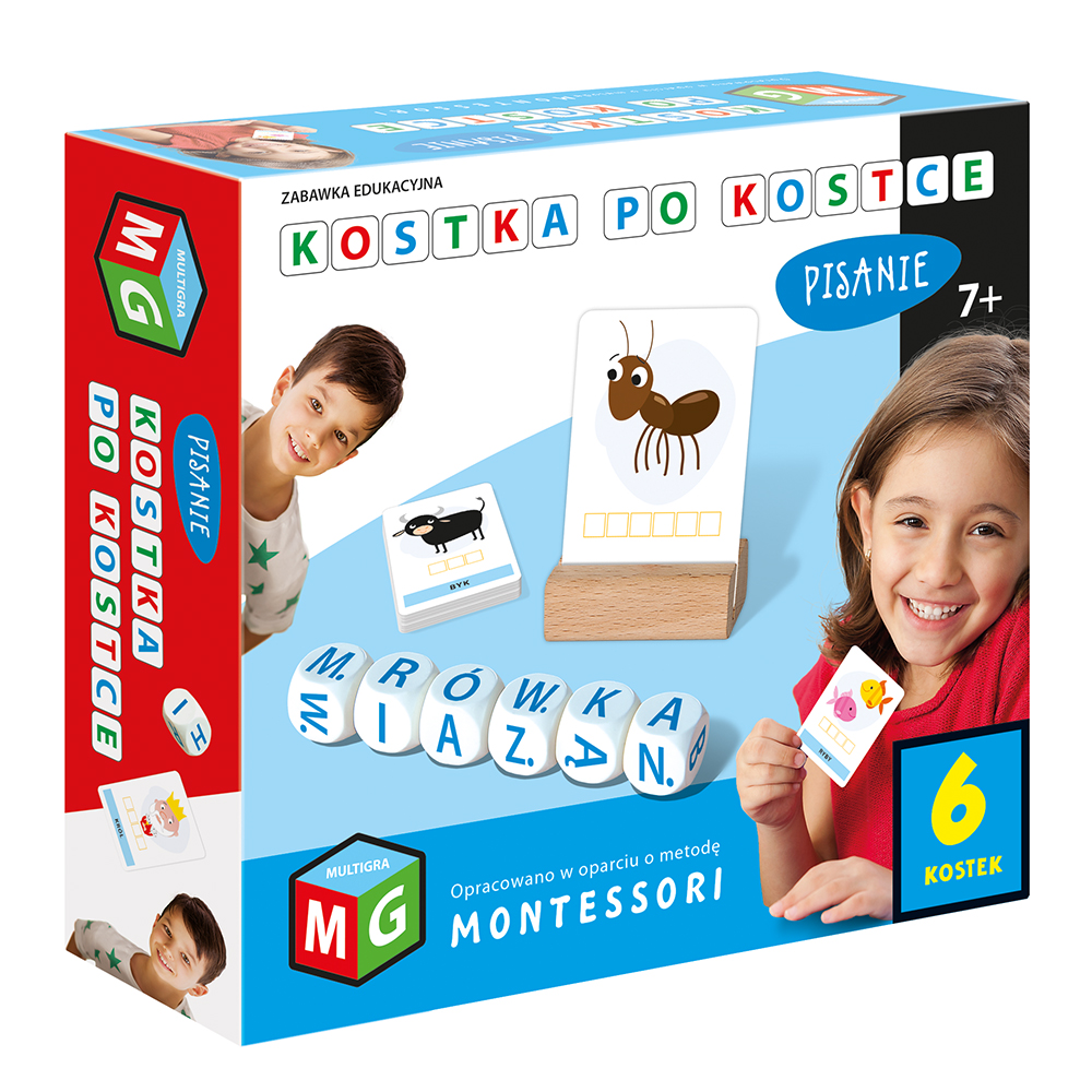 Karty z obrazkami do gry edukacyjnej Montessori Kostka po Kostce Pisanie MULTIGRA