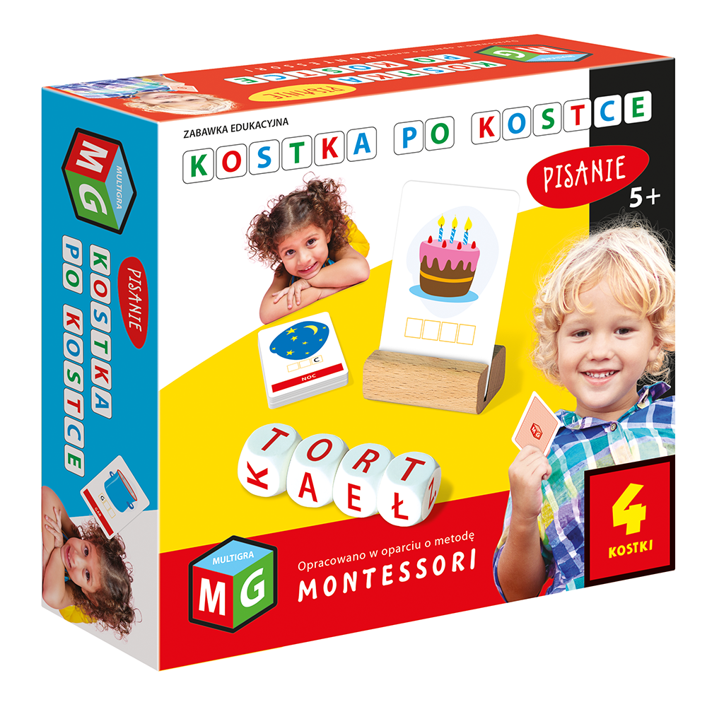 Gra edukacyjna Montessori Kostka po Kostce Pisanie MULTIGRA - zestaw do nauki czytania i pisania dla dzieci 5 plus