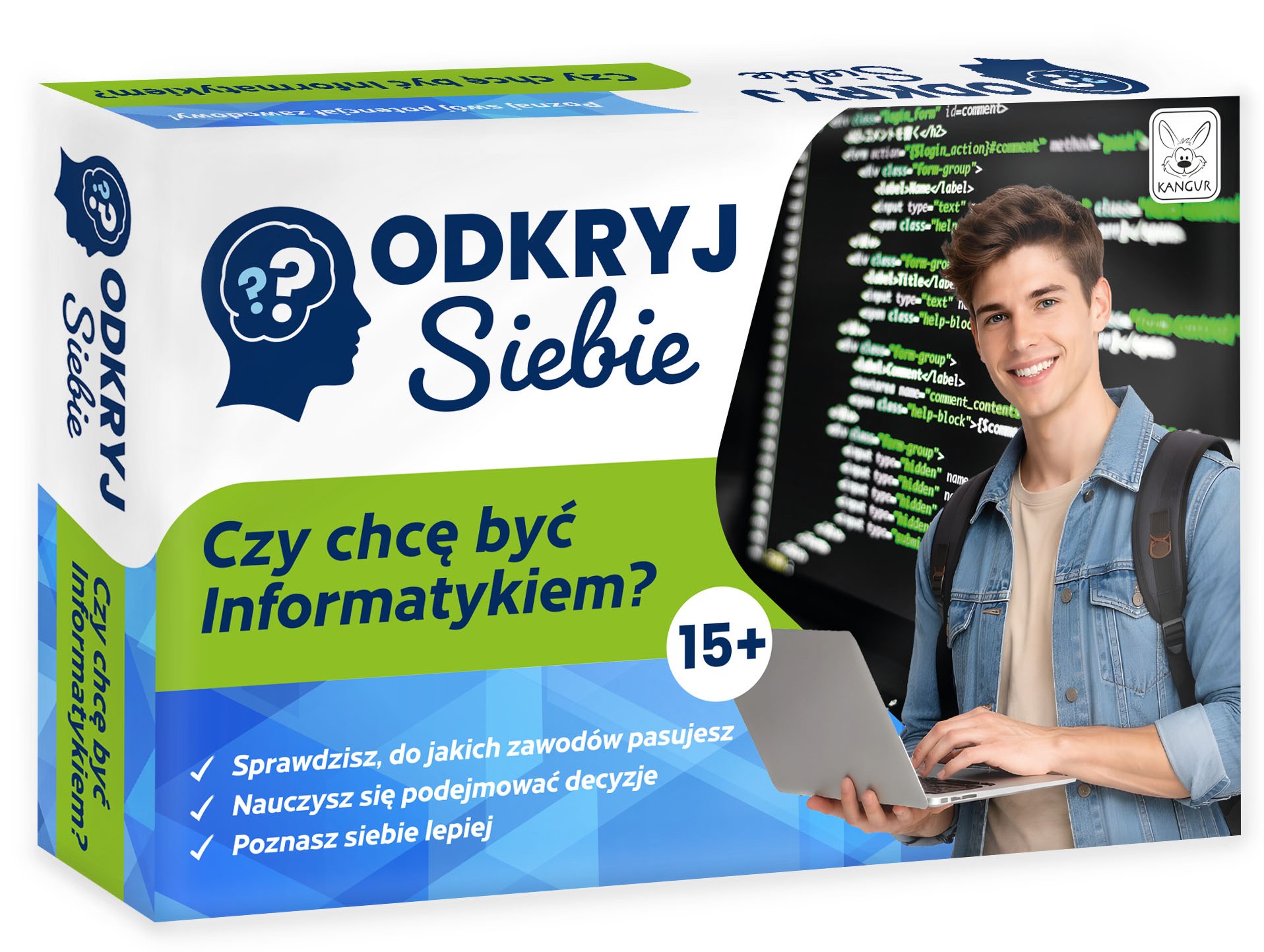Plansze i elementy gry edukacyjnej Odkryj Siebie KANGUR, test predyspozycji zawodowych IT